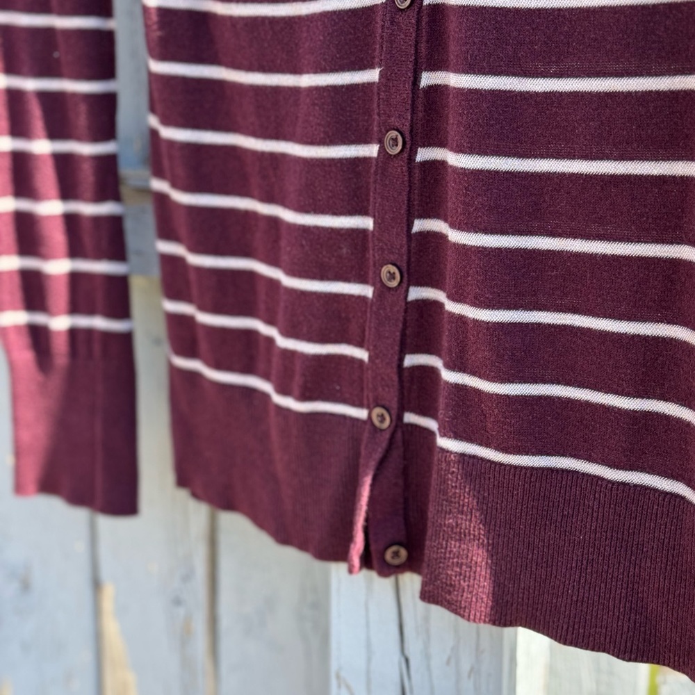 Banana Republic Women’s Cardigan Sweater Medium Lightweight Glitter Striped Plum - Picture 6 of 7